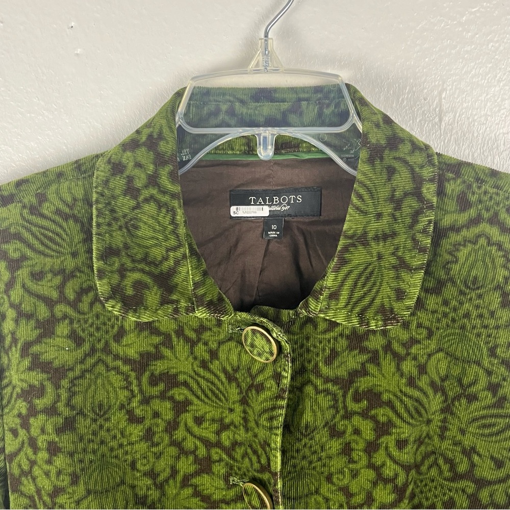 TALBOTS Green Brown Printed Lined Long Sleeves Corduroy Jacket Size 10 Boho Chic - Picture 6 of 11